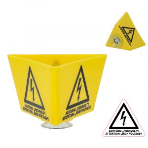 Rótulo de advertencia de techo con símbolo de rayo y ventosa