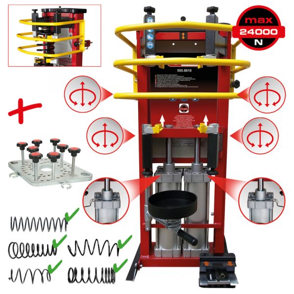 Tensor de muelles de aire comprimido con doble cilindro y placa adaptadora para amortiguadores