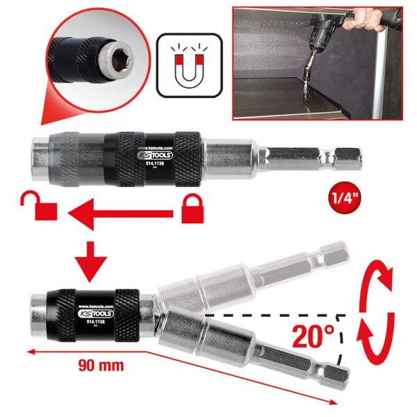 Portapuntas magnético de cambio rápido de 1/4" con articulación