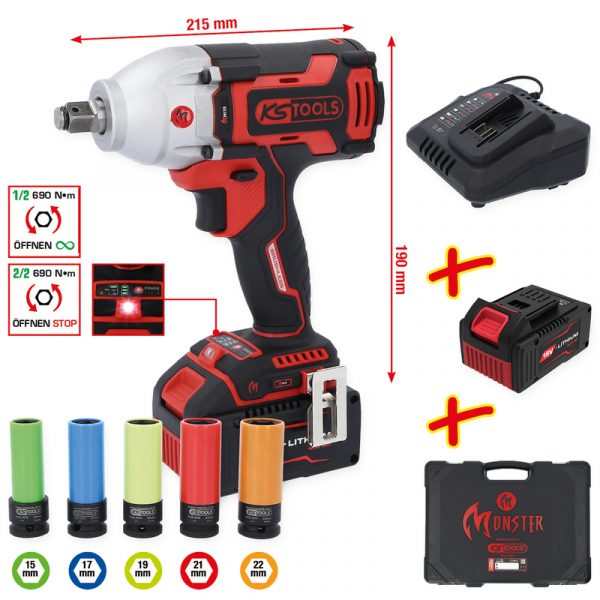 Juego de atornillador de impacto a batería sin escobillas de 1/2" eMONSTER, 9 pzs