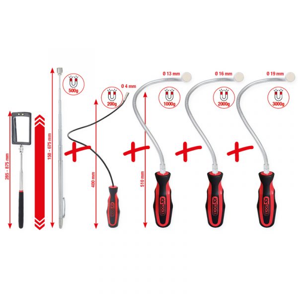 Juego de recogedor magnético y espejo de inspección flexible y telescópico, 6 pzs